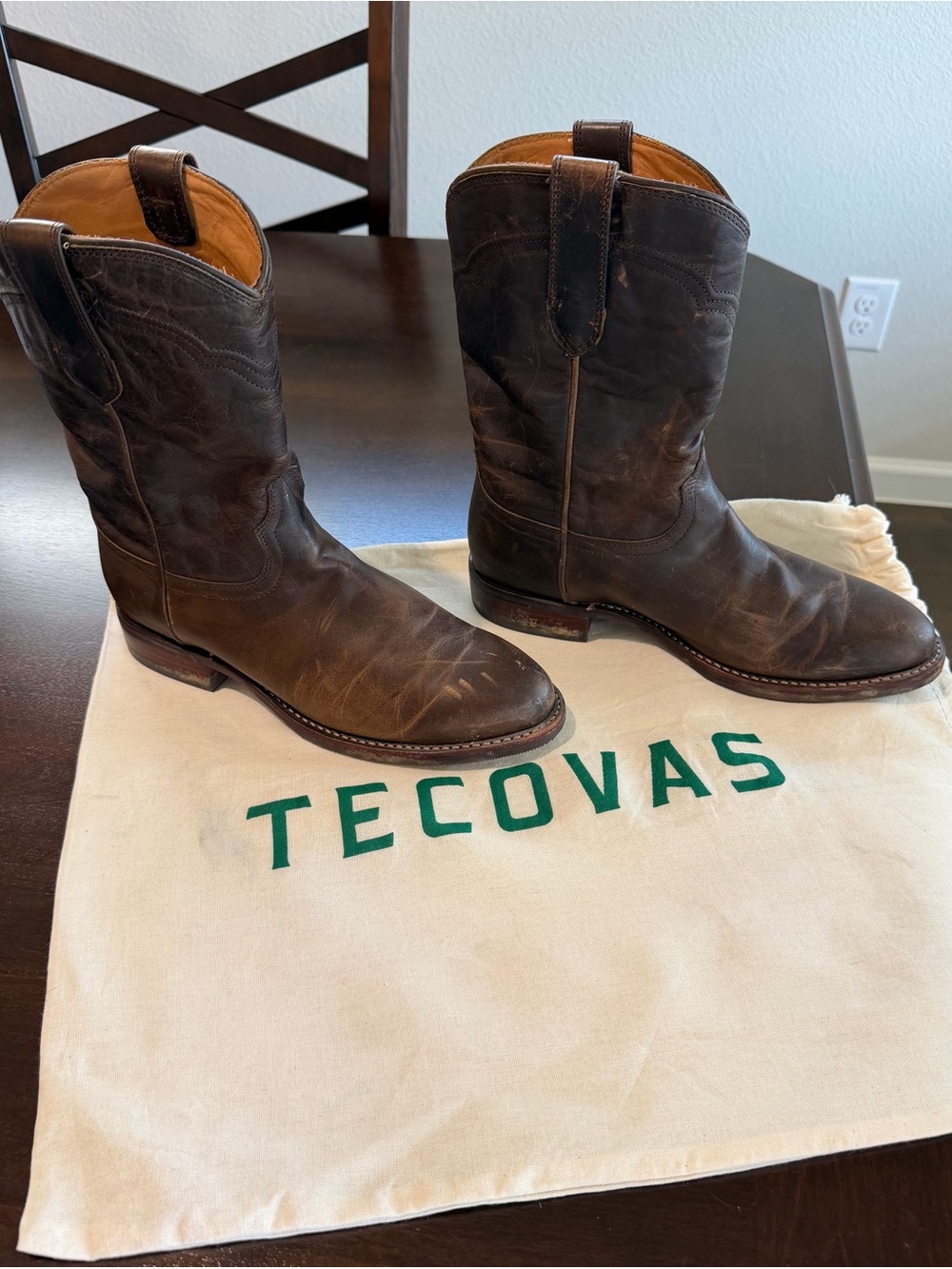 Tecovas Dark Brown Leather Cowboy Boots  - worn only once!!